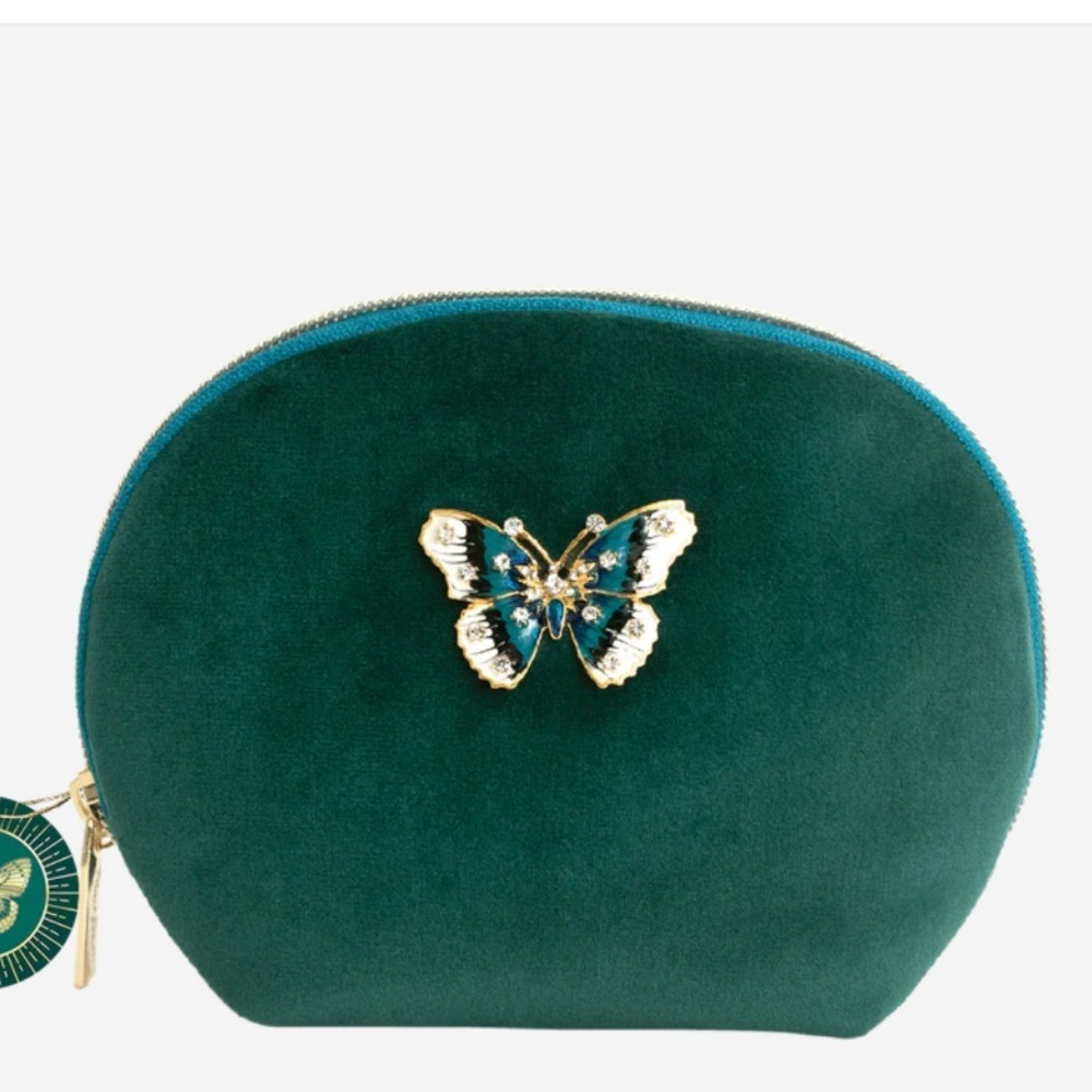 Butterfly Brooch Green Velvet Bag